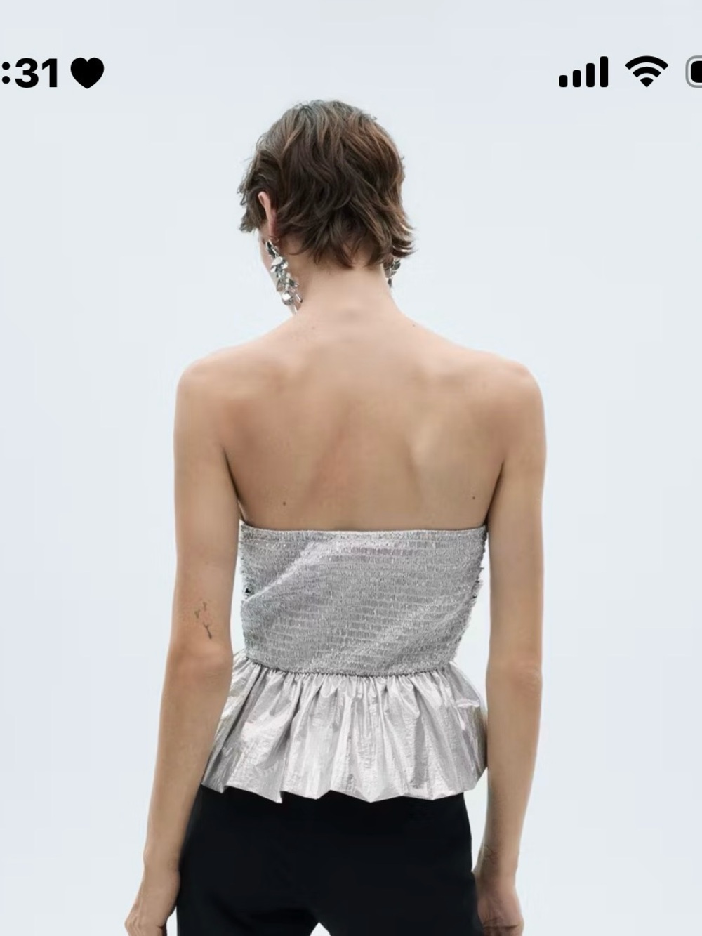 Mango Silver Strapless Metallic Ruched Crop Top - Picture 3 of 6